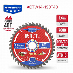 Диск пильный по дереву  ADVANCE  ACTW14-190T40 PIT 